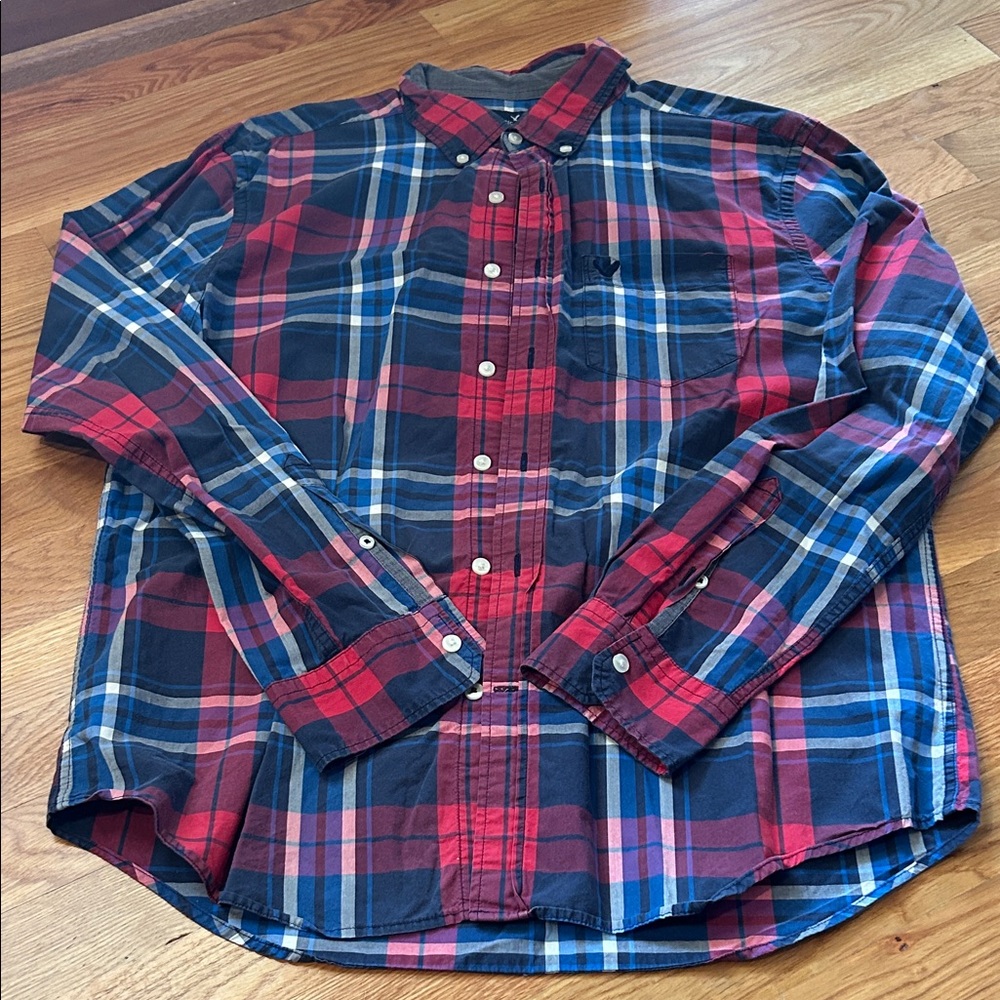 American Eagle Outfitters Red and Blue Plaid Shirt